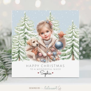 Gepersonaliseerde kerstkaart voor nichtje, Kleurrijk cadeau met warme vakantiewensen van tante en oom, Winterkerstontwerpkaart