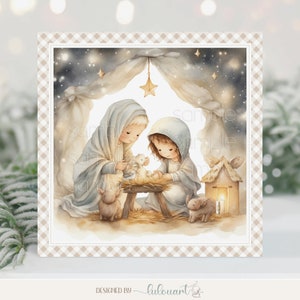 Carte de Noël polyvalente avec un thème religieux de la Sainte Famille, Le complément parfait à un cadeau pour un ami enseignant, patron, toutes relations
