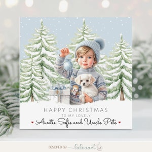 Cartolina di Natale personalizzata per gli adorabili zia e zio, Personalizzata con nomi, Bellissimo design unico per bambini, regalo di festa del nipote