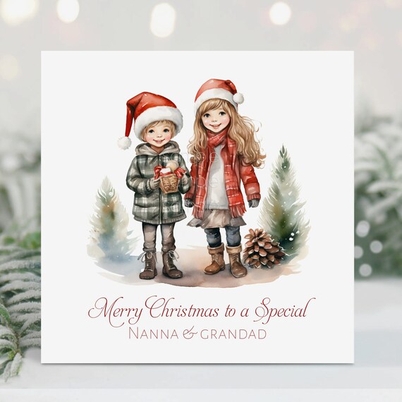 Merry Christmas to a Special Nanna and Grandad Xmas Card From Grandchildren Festive Design Folded Card Greetings Card for Grandparents Etsy