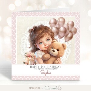 Cartão personalizado de feliz 5º aniversário para neta, cartão de felicitações para sobrinha, filha, irmã, 6º, 7º, 8º e 9º aniversário