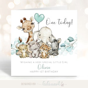 Une carte personnalisée aujourd'hui avec des animaux Safari pour petite sœur ou petit frère, salutations unisexes Souvenir d'anniversaire dans un style minimaliste