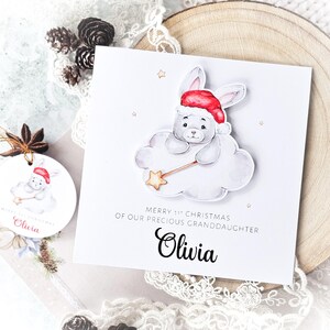 Feliz primeiro cartão feito à mão de Natal para neta ou neto, cartão 3D de lembrança para bebê recém-nascido, cartão totalmente personalizado