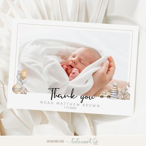 Carte de remerciement pour bébé, entièrement personnalisée imprimée avec une photo, carte photo pour nouveau-né pour cadeau de baptême, carte minimaliste du jour du nom du nouveau bébé