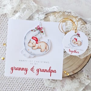 Happy 1e kerst handgemaakte kaart voor grootouders, 3D-kaart aandenken van pasgeboren baby, gratis bijpassende cadeau-tag, kinderkerstcadeau