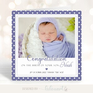 Tarjeta de felicitación con foto de bebé recién nacido, regalo de anuncio de bebé de género neutro para nueva mamá y papá