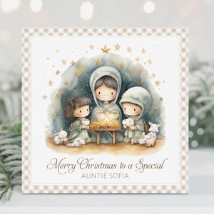 Tante Gepersonaliseerde kerstkaart met Bethlehem-motief, vrolijk kerstfeest voor een speciale dochter, religieuze kerstkaart met gratis bericht erin