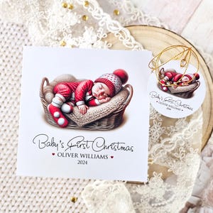 Baby's eerste kerstkaart, 1e kerstcadeau voor babyjongen van oma en opa, gratis personalisatie, schattig aandenken voor zoon kleinzoon neefje