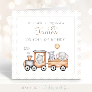 Tarjeta personalizada de segundo cumpleaños para un nieto especial, tarjeta de felicitación temática de animales Safari de la abuela y el abuelo
