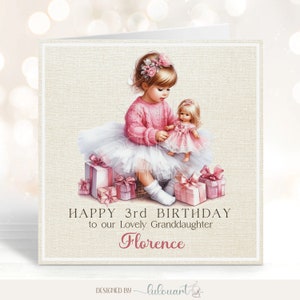 Carte de 3e anniversaire pour fille, Joyeux anniversaire à la belle nièce, Carte personnalisée pour petite fille élégante, Souhaits spéciaux pour sœur cadette