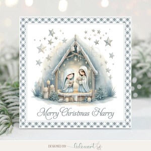 Christmas religious card with Nativity scene, Personalised card with name for Goddaughter Godson