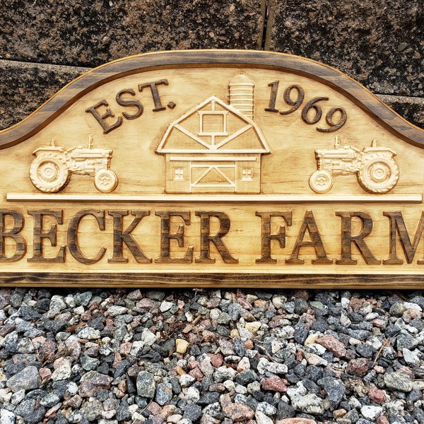 Farm Sign Personalized Established Family Name Sign Carved Wooden Last Name Wedding Anniversary Tractor Wall Ranch Farmhouse Country Home