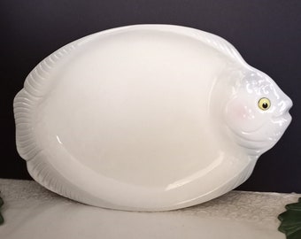 Vintage Japanese Ceramic White Fish Serving Platter, 1940s