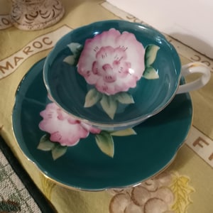Vintage Shafford China Teacup and Saucer: Handpainted Camellia, 22K Gold
