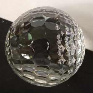 Vtg Cut & Faceted Fine Crystal Glass Golf Ball Paperweight, Golfball Figurine. One Small Flat Side for Display. 3.5". Golf Gift, Office Gift