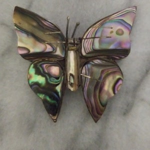 Vintage Taxco Abalone Butterfly Brooch: Handmade Sterling Silver Mexican Jewelry