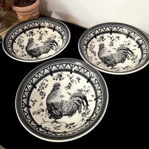 Vintage Queen&#39;s China Rooster Bowls - Black Toile Design - Set of 3