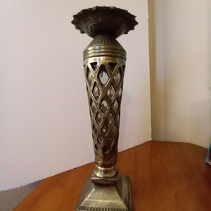 Vintage Pewter, Caged Glass Pillar Candle Holder, India, 1970s -1980s