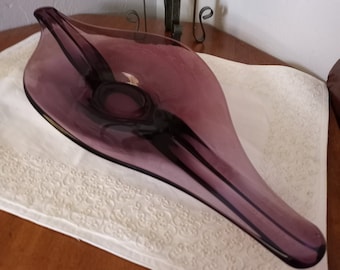 Viking Glass Epic Line Amethyst Vintage Swung Stretch Console Centerpiece Bowl, Rare Design and Color, Midcentury Modern, 1960s