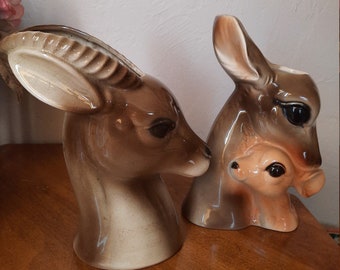 Vintage Royal Copley Gazelle Planters: Mid-Century Ceramic Deer Family Set