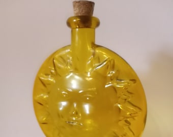 Vtg Bright Golden Yellow Art Glass Celestial Sun Bottle, Blenko? 1970s