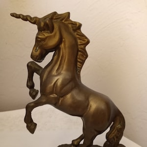 Vintage, Large Solid Brass Rearing Unicorn Statue, Made in India, 1970s