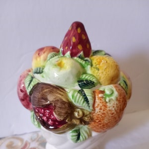 Midcentury Lefton Majolica Jam Jar: Fruit Design Ceramic Condiment Server