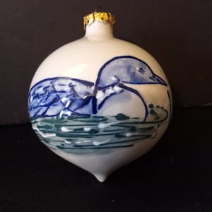 Vintage Hand-Painted Loon Ornament: Blue Mountain Lake Souvenir