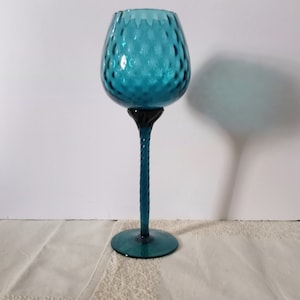 Vintage Empoli Teal Blue Optic Glass Brandy Snifter Vase: Mid-Century Modern Decor