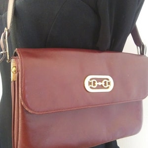 Vintage Etienne Aigner Handmade Oxblood Leather Purse Shoulderbag, Crossbody with Goldtone Features, 1980s