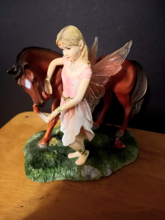Faerie Glen Figurine: Fairy Girl Feeding Chestnut Horse, Resin