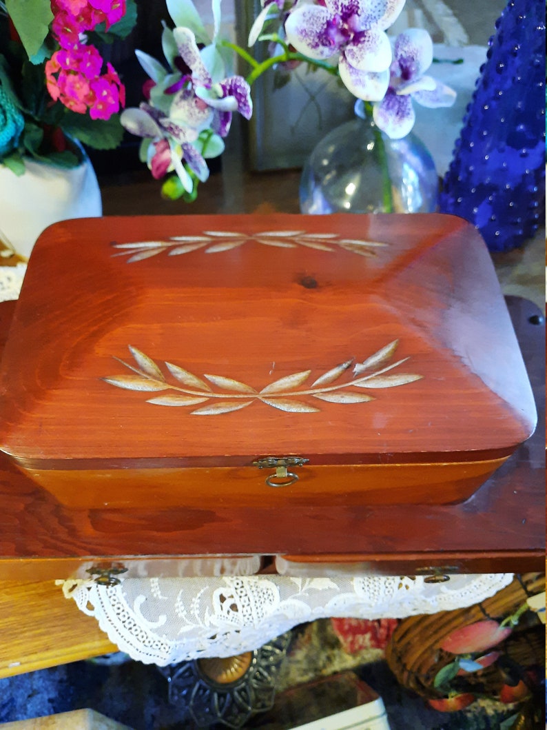 Antique Cedar DresserTop Box with Decorative Laurel Design Etsy