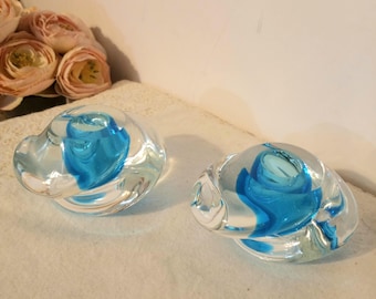 Bougeoirs Sommerso vintage en verre soufflé à la main de Murano, style « Tornade », base polie, années 1960, non signés, Seguso