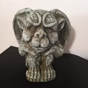 Vintage Cement Gargoyle Statue: 1990s Garden Decor (6.5&quot;)
