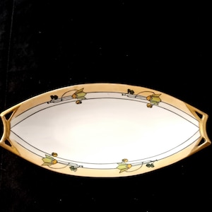 Antique Hutschenreuther Selb Fine Porcelain Art Deco Design Celery Plate, Serving Plate, with 22K Gold Accents, Made in Bavaria, 1920s - 30s