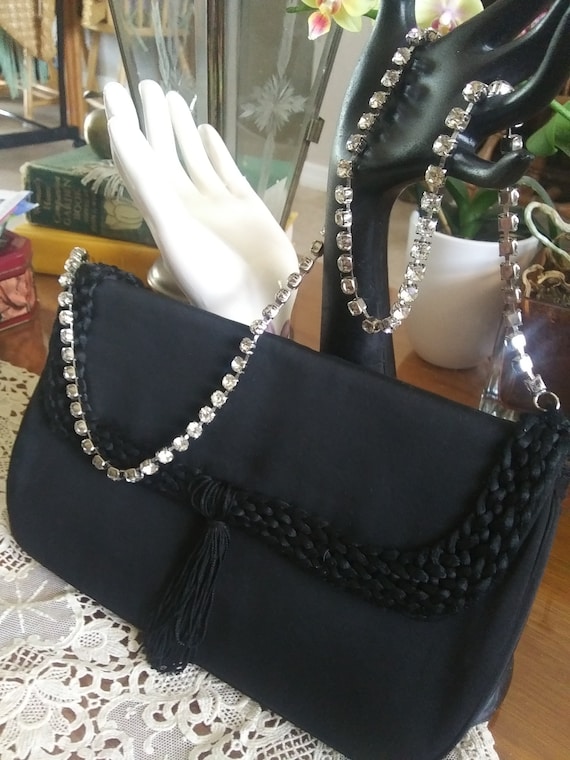 Vtg Magid Black Silk Crepe de Chine Purse with Bl… - image 10