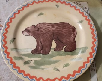 Vintage Handpainted Brown Bear Cake Plate: Hausenware Stoneware Platter