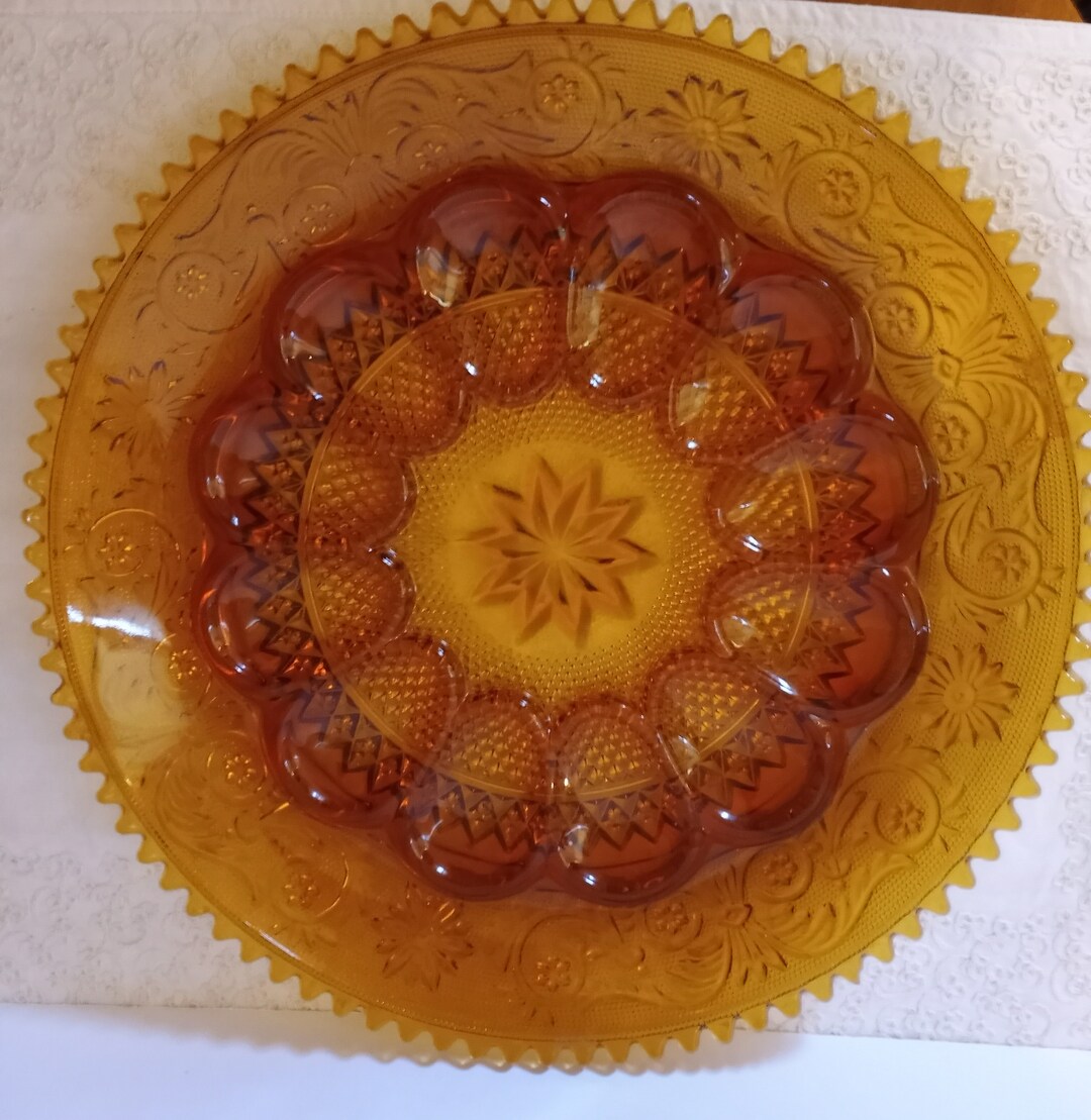 Large 13 Vintage Tiara Glass Pressed Glass Amber Etsy