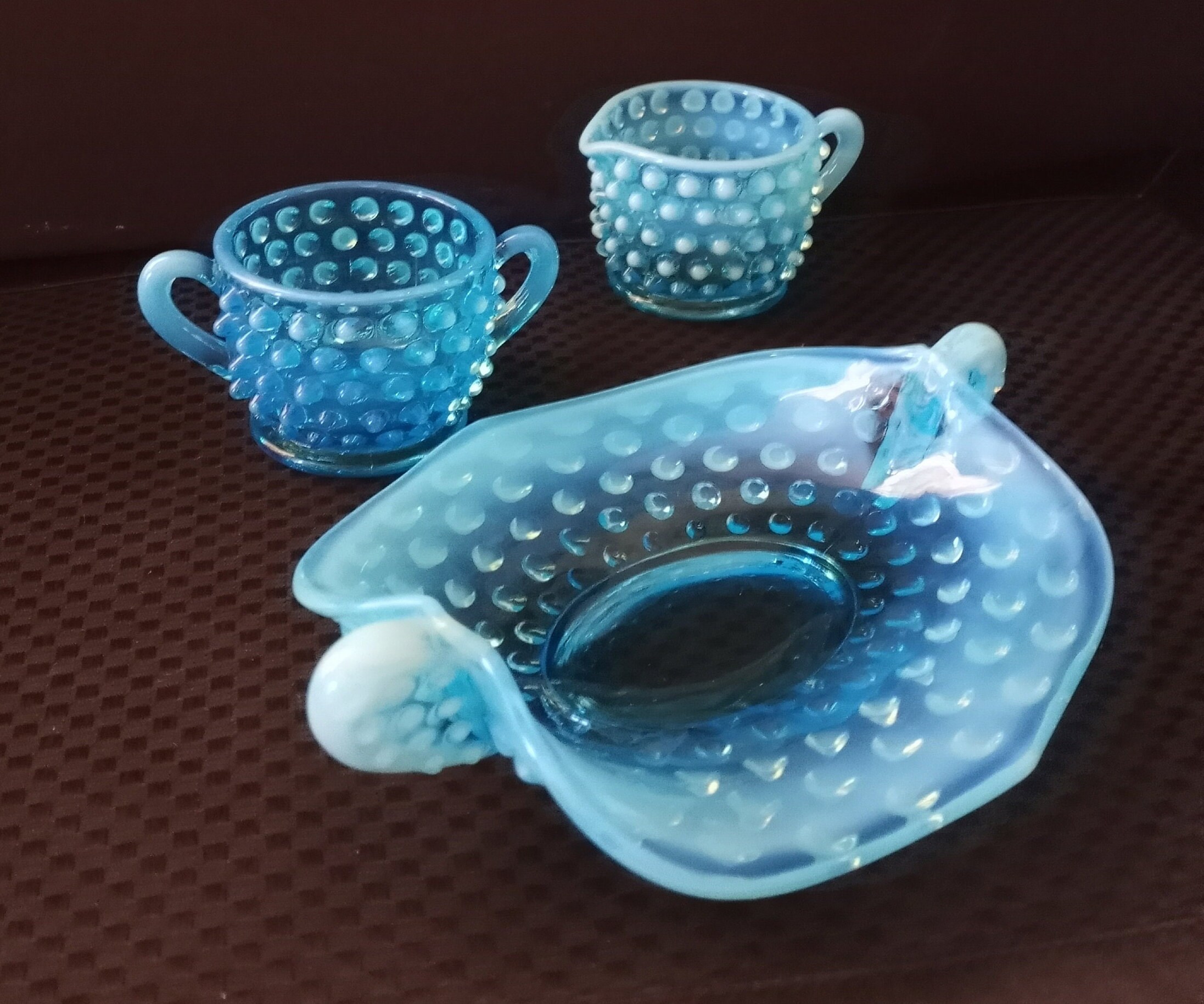 フェントン ブルーオパール セントオブネイル ミニベース  美品ファイヤーキング ヴィンテージ フェントン ブルー オパールセント ホブネイル スモール