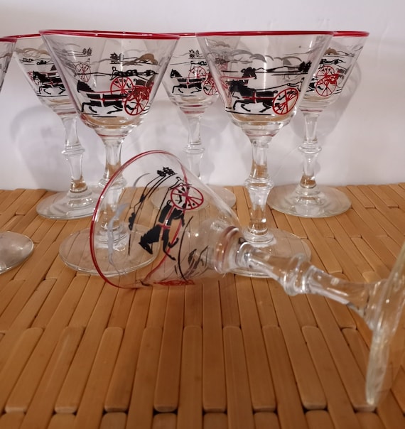 Vintage Libbey Horse Drawn Cab Glasses: 1940s Americana Cordial