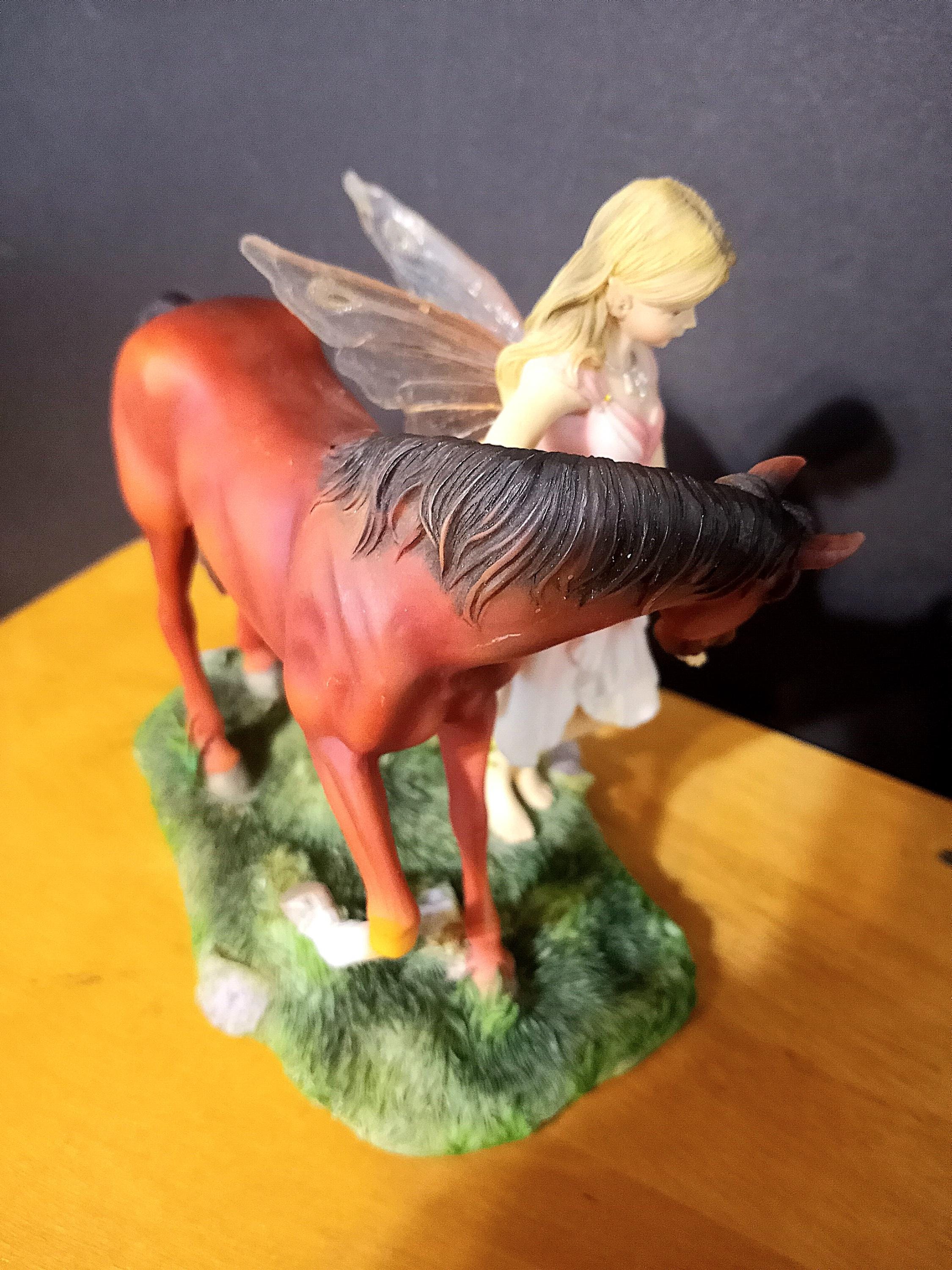Faerie Glen Figurine: Fairy Girl Feeding Chestnut Horse, Resin
