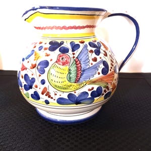 Vintage Deruta Majolica-kan: Arabesco Bird & Flower Italiaans aardewerk