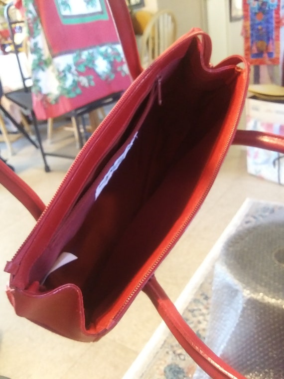 Vintage Red Split Leather Handbag by Newport News… - image 6
