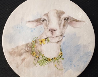 Vintage Pier One Goat Plate: Floral Cottage Decor (8.5")