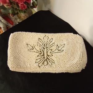 Vintage Art Deco Beaded Clutch: Faux Pearl Evening Bag, 1950s Japan