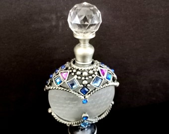 Vintage Welforth Perfume Bottle: Filigree, Faux Jewels, Crystal Stopper