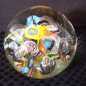 Vintage Murano Glass Paperweight: Millefiori Flowers, 1980s Italy