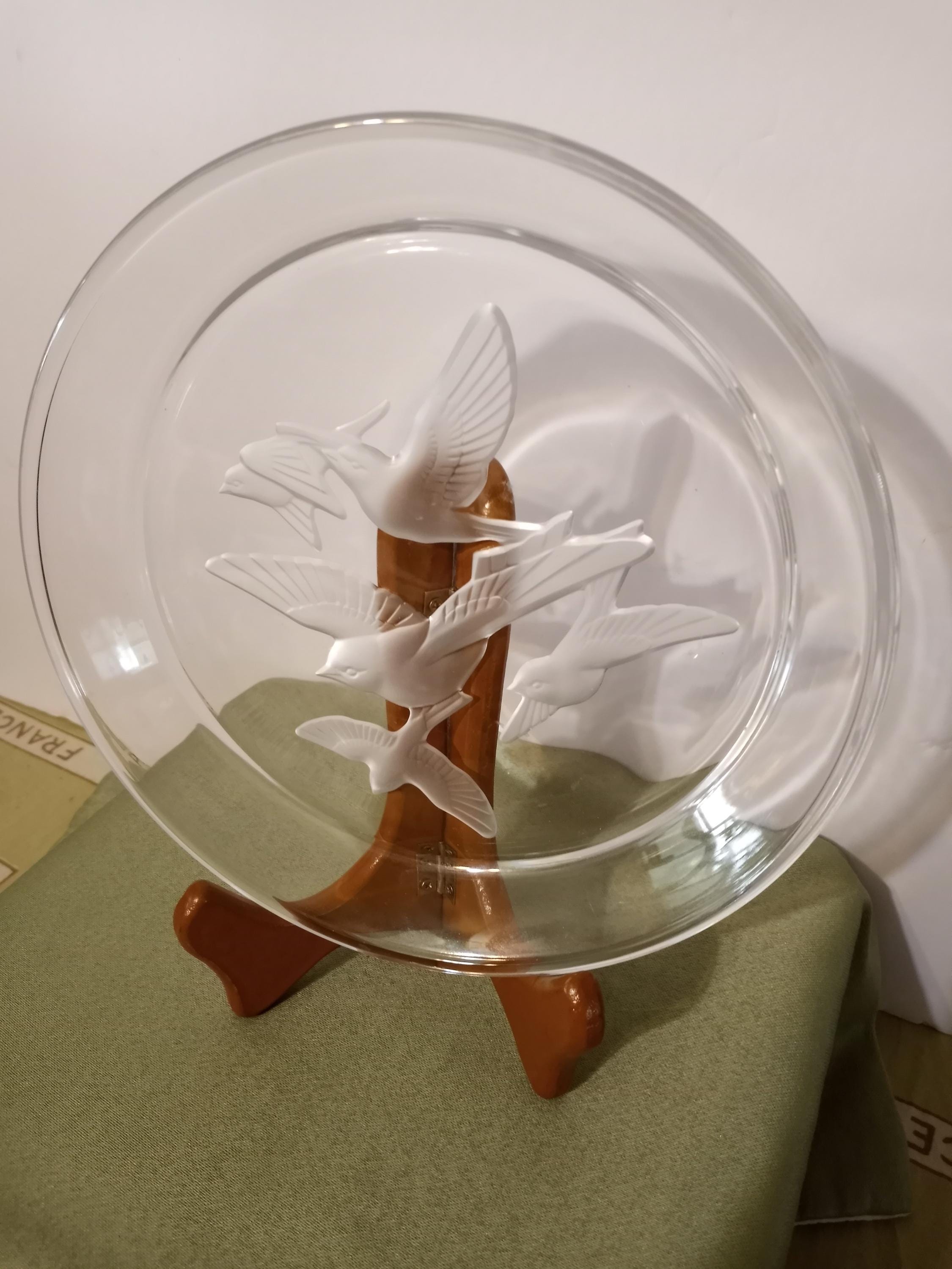 Vintage Sasaki Crystal Plate: Etched Flying Birds, Made in Japan