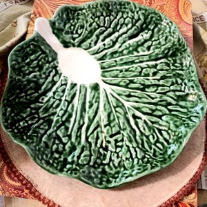 Vintage Majolica Cabbage Leaf Platter: Secla Portugal Cabbageware, 1970s