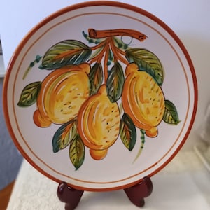 Iovine Vietri Fine Italian Handpainted Pottery Lemon, Limoni Plate, Wall Plate, Vtg. 1960s -70s